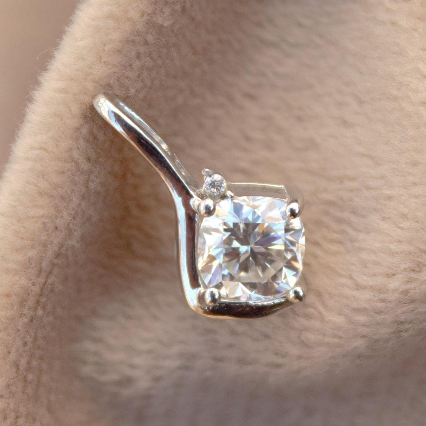 Minimalist Silver Moissanite Pendant, Cushion Shape Prong Set Pendant, 925 Sterling Silver Pendant, Dainty Graduation Gift for Daughter