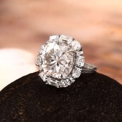 Victorian Style Ring, Statement Gold Ring, Big Moissanite Ring, Cushion Cut Ring, Precious Jewelry for Women, Engagement Ring For Bride