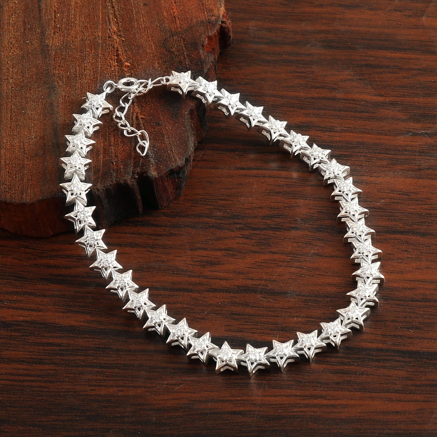 Star Bracelet With Round Moissanite, Dainty Minimalist Bracelet, 925 Sterling Silver Moissanite Bracelet, Designer Bracelet Gift for Bride