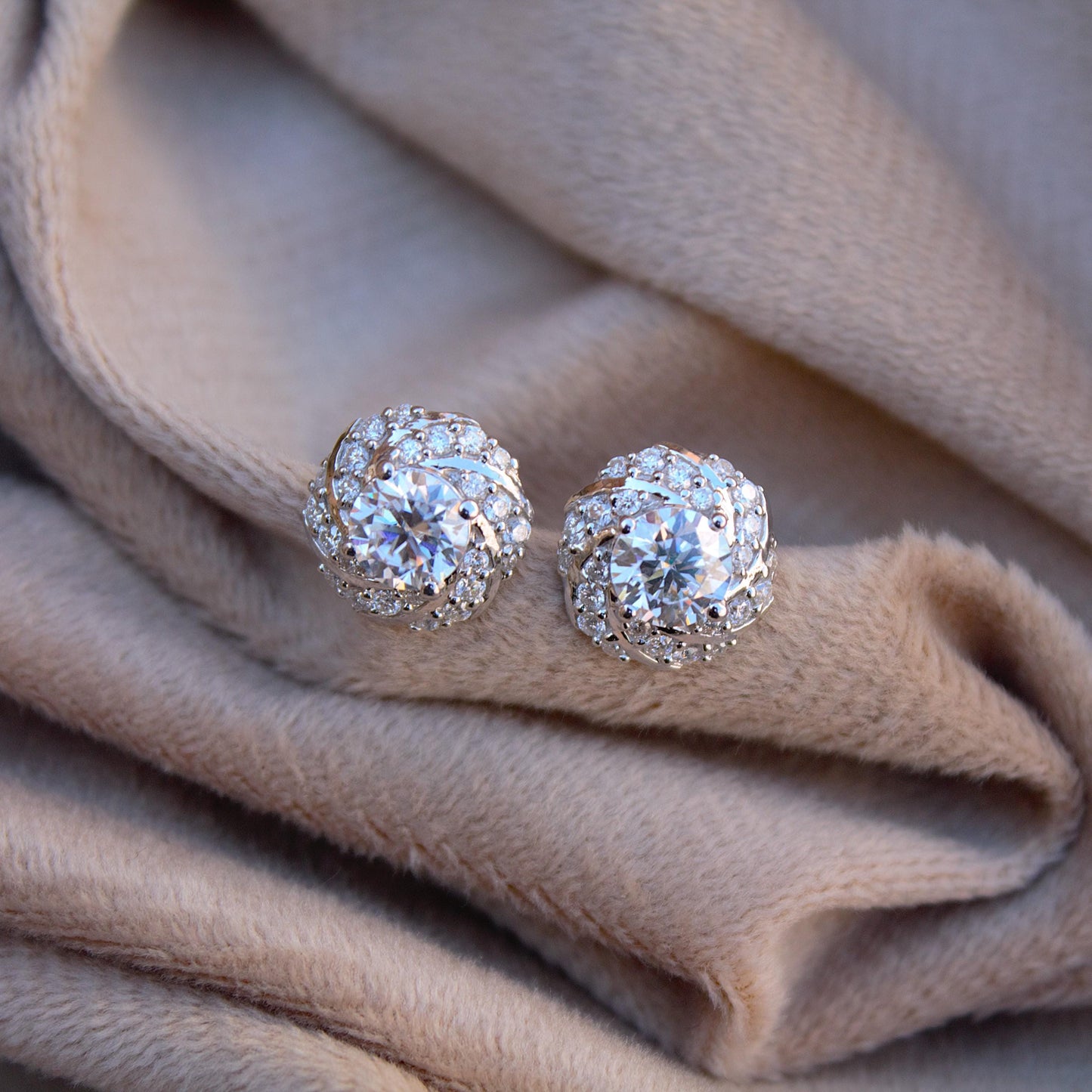 Colorless Moissanite Round Cut Stone Stud Earrings, 925 Sterling Silver Earrings for Her, Push Back Earrings, Solitaire Handmade Earrings