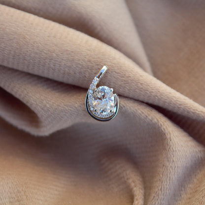 Moissanite 925Sterling Silver Oval Cut Pendant, Designer Charm Pendant, White Moissanite Jewelry, Unique Design Pendant, Valentines Day Gift