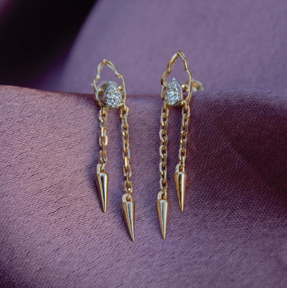 14K Solid Gold Chain Tassel Earrings, Designer Dangle Earrings for Her, Lightweight Real Diamond Gold Earrings, Anniversary Gift for Wife