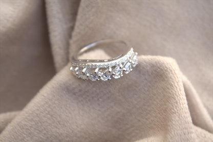 Half Eternity Moissanite Ring Band, Pear Cut White Stone Ring, 925 Sterling Silver Stackable Ring, Engagement/Anniversary Band, Gift for Her