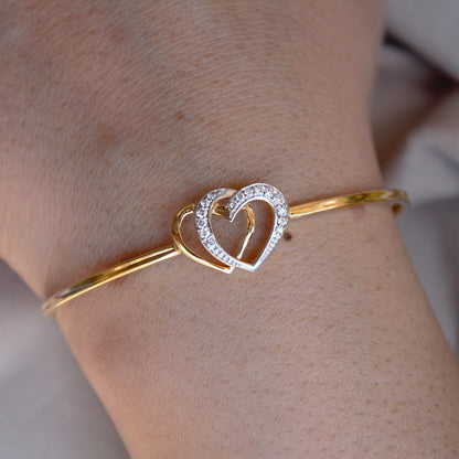 Heart Shape Natural Diamond Gold Bracelet, 14K Solid Gold Adjustable Bracelet, 0.14 Carat Natural Diamond Gold Cuff Bracelet For Girlfriend
