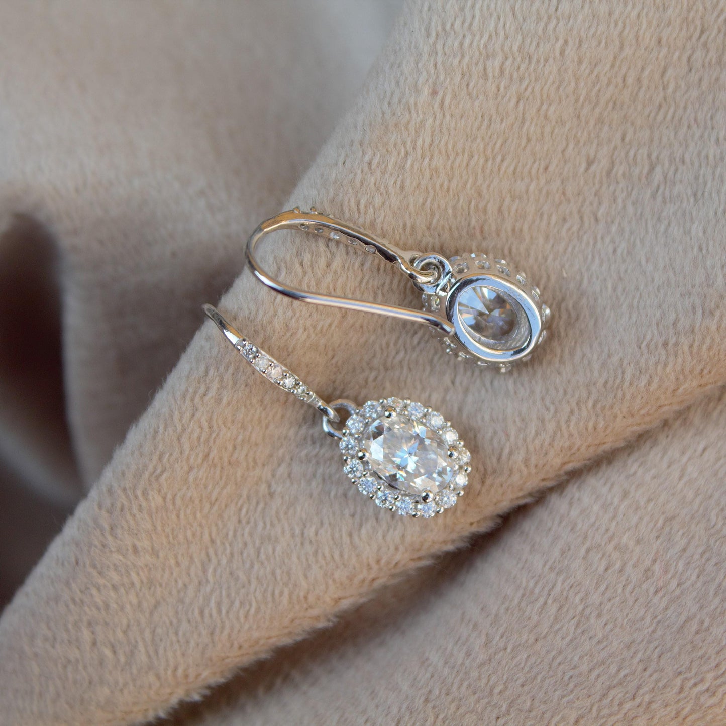 White Moissanite Dangle Earrings in 925 Sterling Silver, Oval Cut Stone Earrings for Her, Statement Jewelry, Perfect for Valentines Day Gift