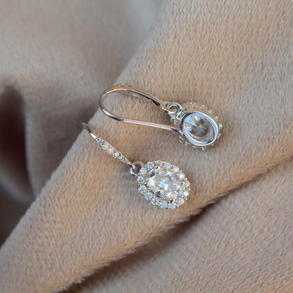 White Moissanite Dangle Earrings in 925 Sterling Silver, Oval Cut Stone Earrings for Her, Statement Jewelry, Perfect for Valentines Day Gift