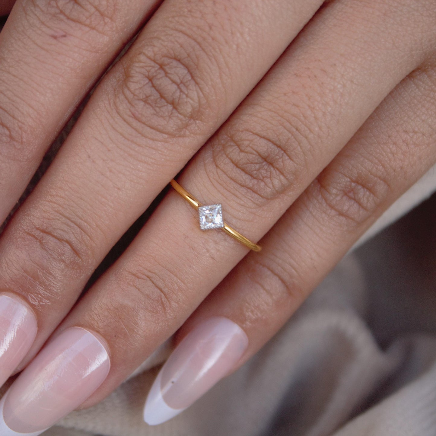 18K Solid Gold Minimalist Ring, 1 Gram Moissanite Ring, Dainty Moissanite Gold Ring, Princess Cut Single Stone Ring For Daughter