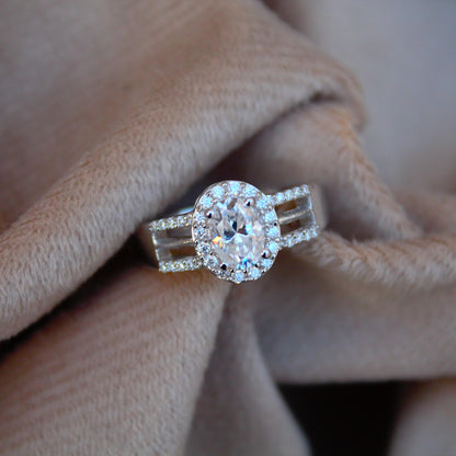 Oval Moissanite Engagement Ring, 925 Sterling Silver Statement Ring, Oval Cut Stone Ring for Women, Handmade Silver Ring, Moissanite Jewelry