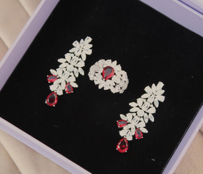 Silver CZ Jewelry Set, Designer Wedding Jewelry For Bride, 925 Sterling Silver Necklace-Earrings-Bracelet-Ring Set Gift For Valentines Day