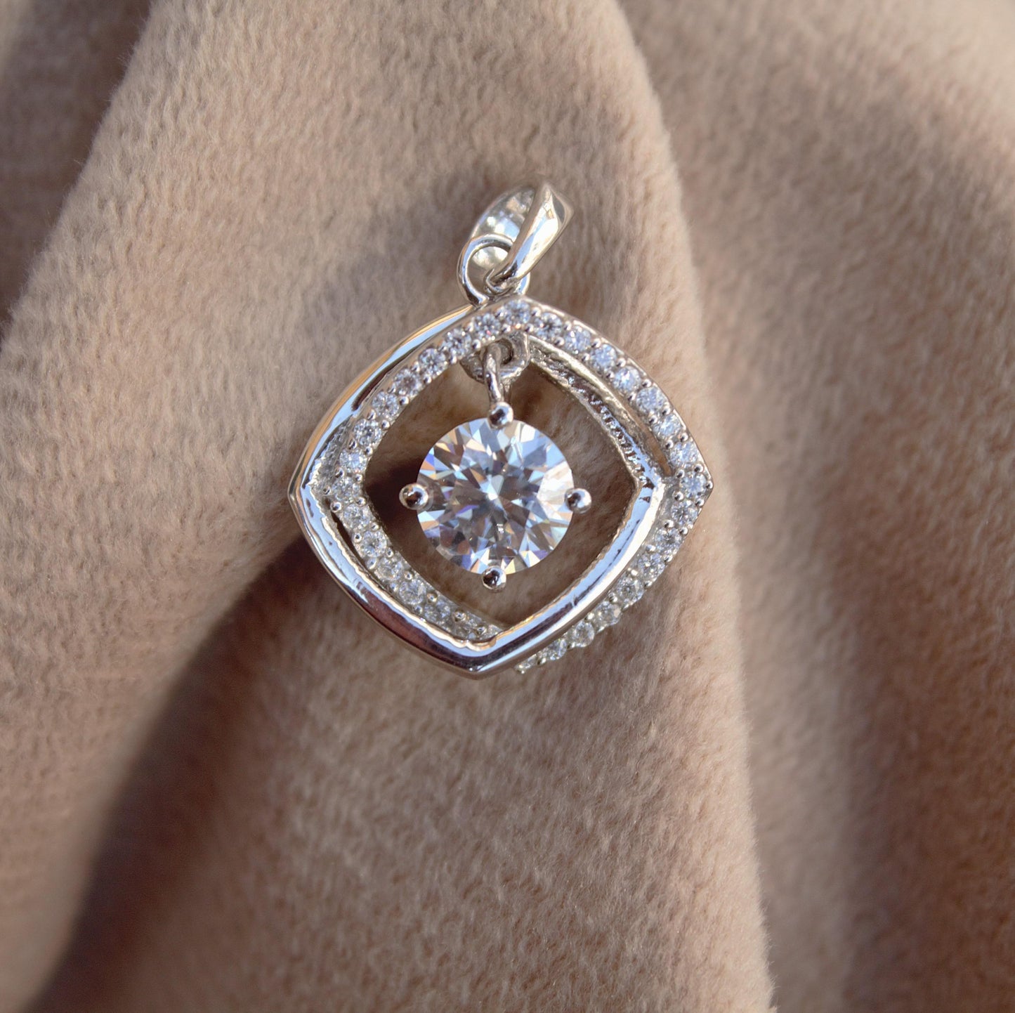 Shiny Moissanite Round Cut Prong Set Pendant, 925 Sterling Silver Pendant for Her, Minimalist Silver Pendant, Silver Charm Dainty Pendant