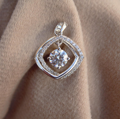 Shiny Moissanite Round Cut Prong Set Pendant, 925 Sterling Silver Pendant for Her, Minimalist Silver Pendant, Silver Charm Dainty Pendant