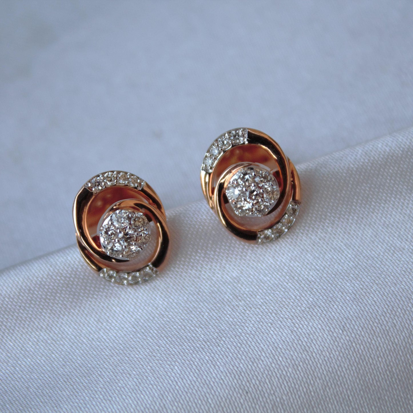 Natural Diamond Pendant Earrings Set, 18k Rose Gold Bridal Jewelry Set, Minimalist Oval Shape Pendant with Stud Earrings, Gift for Women