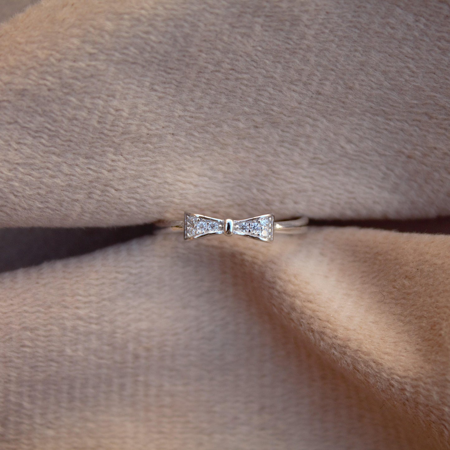 Bow Silver Ring, Cubic Zirconia Bow Ring, Pretty Tiny Ring for Girls, Minimalist 925 Sterling Silver Jewelry, Thin Ring, Unique Jewelry Gift