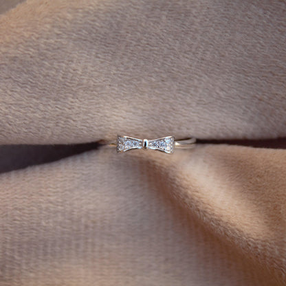 Bow Silver Ring, Cubic Zirconia Bow Ring, Pretty Tiny Ring for Girls, Minimalist 925 Sterling Silver Jewelry, Thin Ring, Unique Jewelry Gift