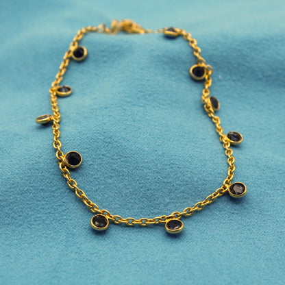 Blue Sapphire Charm Necklace and Bracelet, 925 Sterling Silver Chain Necklace, Bezel Necklace Bracelet Set, Adjustable Chain Necklace