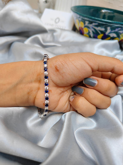 Moissanite and Lab Made Sapphire Bracelet, 3.5 mm Stones Bracelet, Moissanite Jewelry, Blue Sapphire Jewelry, Statement Elegant Bracelet