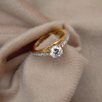 1 Carat Round Diamond Gold Ring, Solitaire Engagement Ring for Women, 14K Gold Ring, Handcrafted Ring, Customizable Anniversary Ring US 6.25