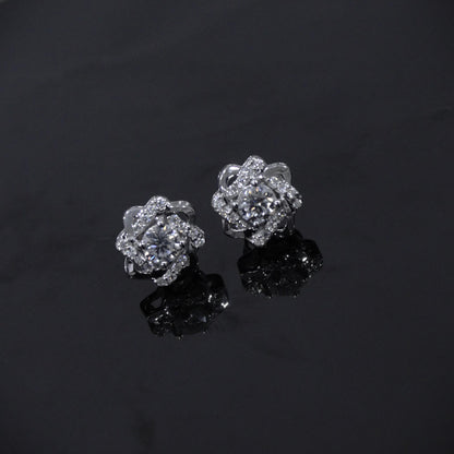 Silver Moissanite Round Cut Stone Stud Earrings, Solid 925 Sterling Silver Designer Earrings, Solitaire Earrings, Dainty Silver Jewelry