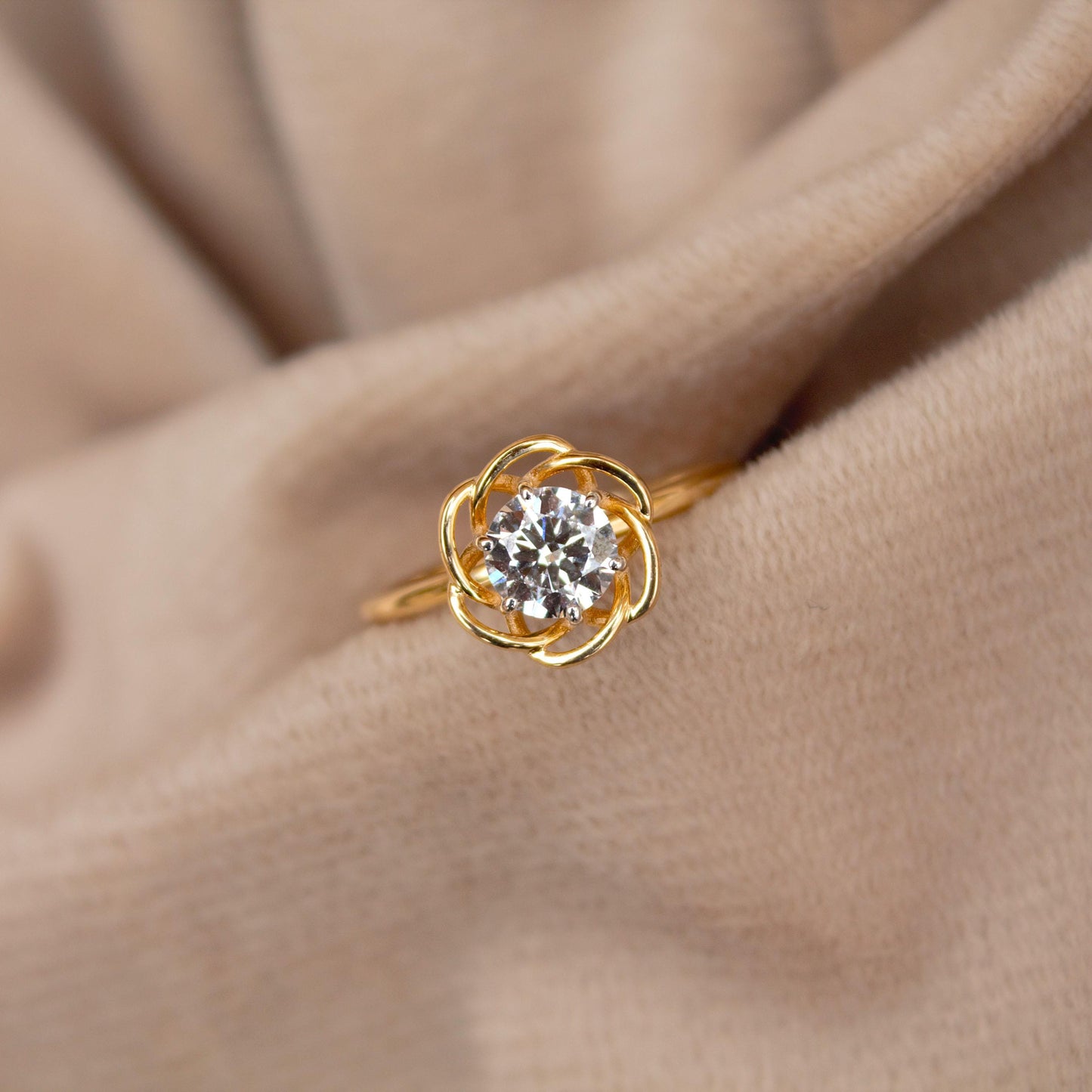 0.75 Carat Lab Grown Diamond Solitaire Ring, 14K Gold Ring, Flower Shape Engagement Ring, 6 MM Round Diamond Ring, Wedding Gift for Brides