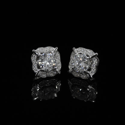 925 Sterling Silver Moissanite Round Cut Earrings, Silver Women's Stud Earrings for Wedding, Minimalist Stud Earrings Valentines Day Gift