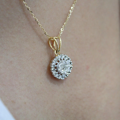 18K Gold Halo Solitaire Pendant Necklace, Real Diamond Jewelry Bridal Necklace, Dainty Gold Jewelry, Chain Necklace For Wedding Gift