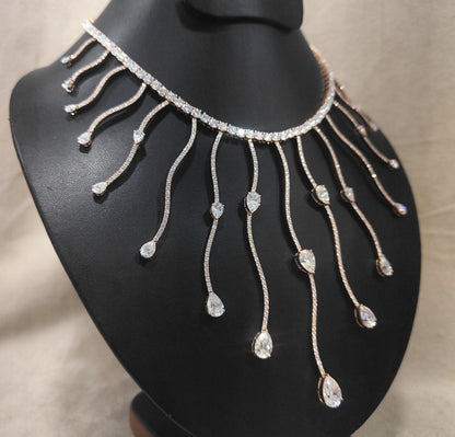 Moissanite Gold Necklace, Designer Pear Cut Necklace, Elegant Wedding Necklace for Bride, Solid Gold Moissanite Jewelry, Anniversary Gift