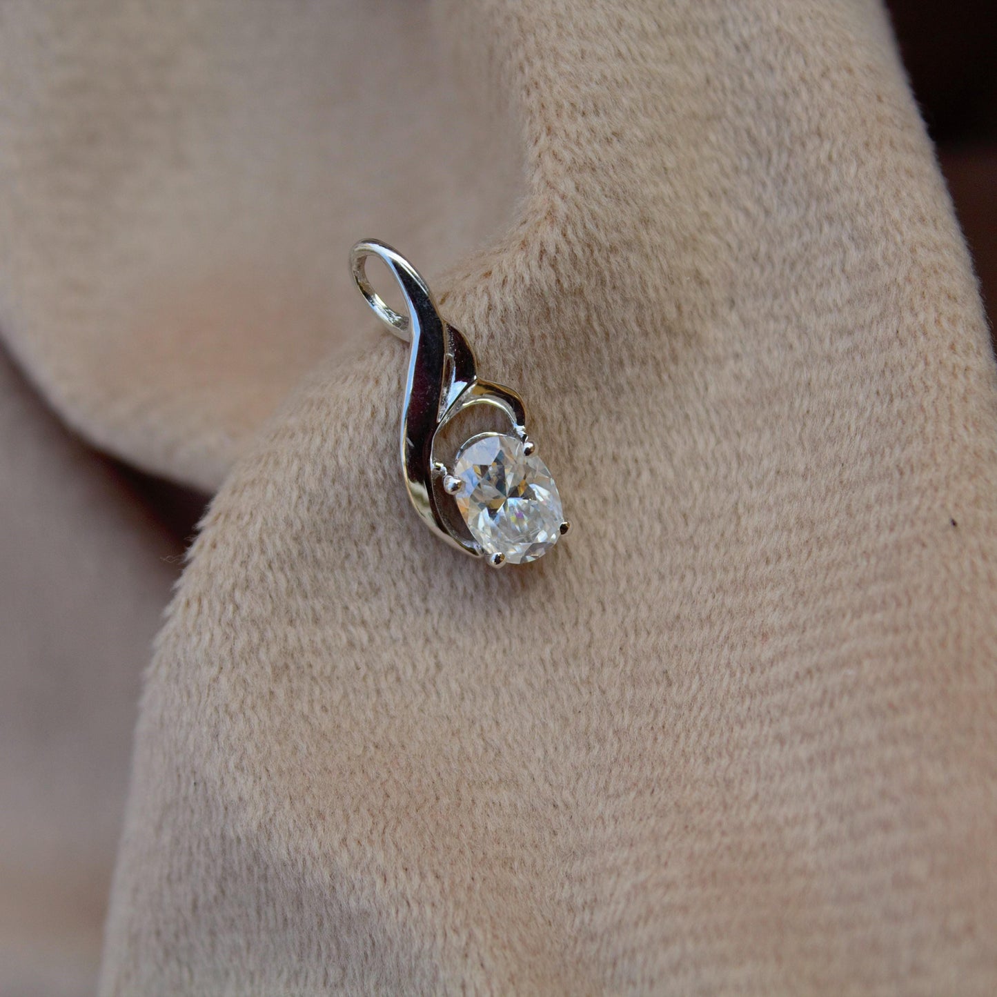 925 Sterling Silver Moissanite Oval Cut Pendant, Minimalist Charm Pendant, White Moissanite Jewelry, Silver Pendant for Chain, Gift for Her