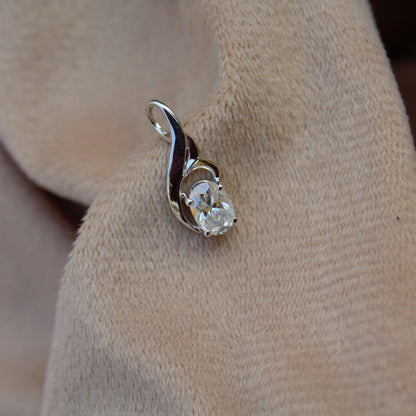 925 Sterling Silver Moissanite Oval Cut Pendant, Minimalist Charm Pendant, White Moissanite Jewelry, Silver Pendant for Chain, Gift for Her