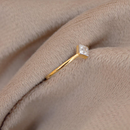 18K Solid Gold Minimalist Ring, 1 Gram Moissanite Ring, Dainty Moissanite Gold Ring, Princess Cut Single Stone Ring For Daughter