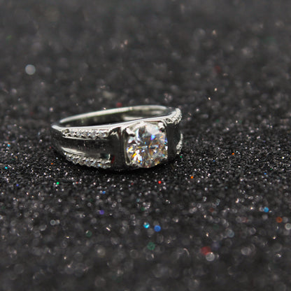 Brilliant Cut Men's Ring, 6.5 MM Round Cut Moissanite Ring, 925 Sterling Silver Ring, Best Engagement Ring For Groom, Statement Silver Ring