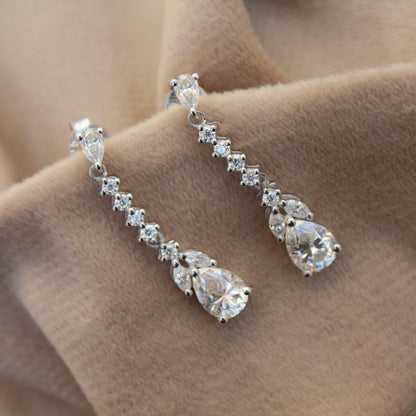 Drop and Dangle Moissanite Silver Earrings, 925 Sterling Silver Long Dangle Earrings for Women, Moissanite Jewelry, Propose Gift for Her