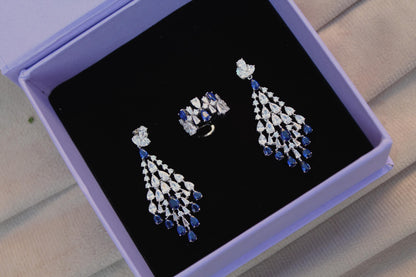 Cubic Zirconia Silver Jewelry Set, Choker Necklace with Earring-Ring-Bracelet, Designer 925Sterling  Jewelry Set Perfect Valentines Day Gift