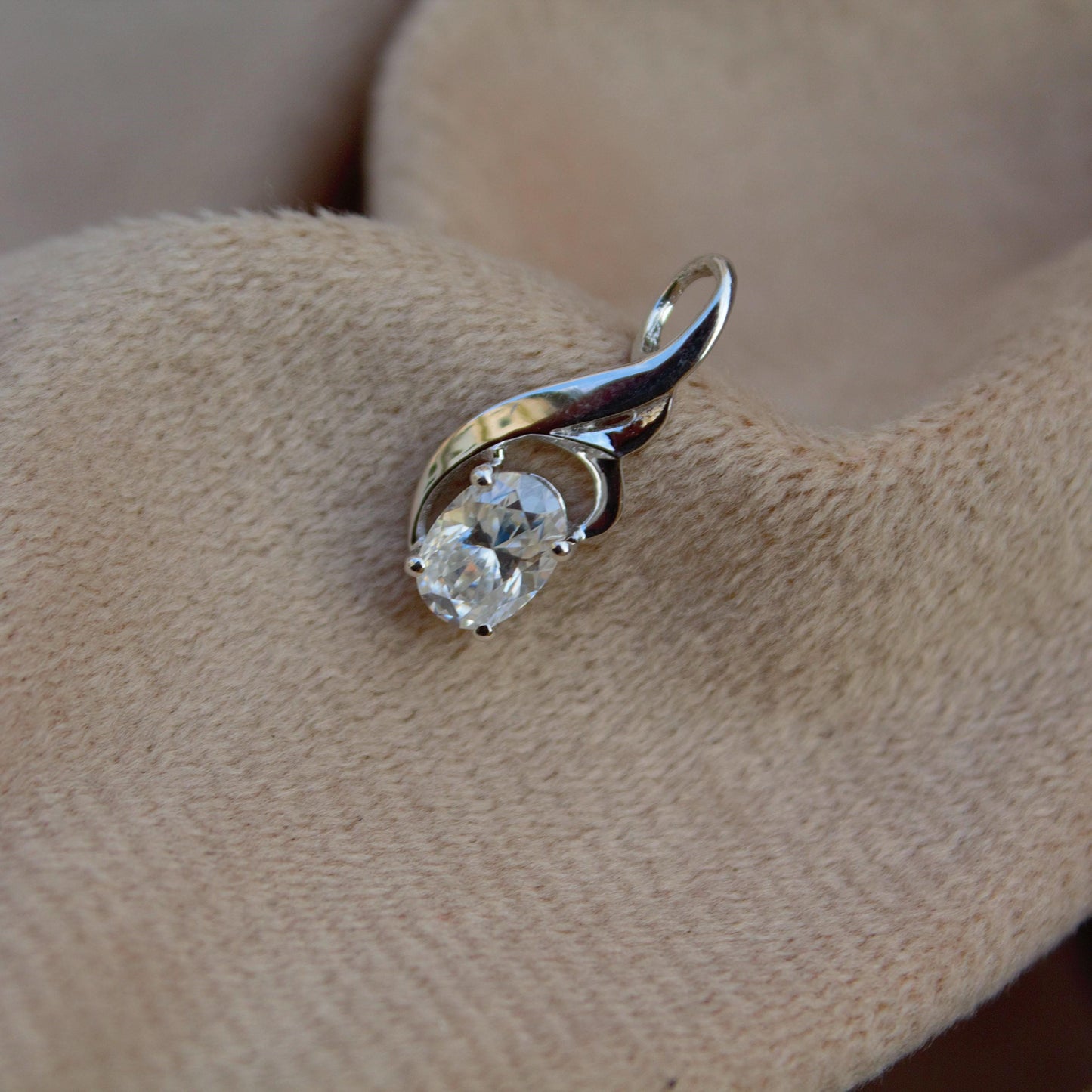 925 Sterling Silver Moissanite Oval Cut Pendant, Minimalist Charm Pendant, White Moissanite Jewelry, Silver Pendant for Chain, Gift for Her