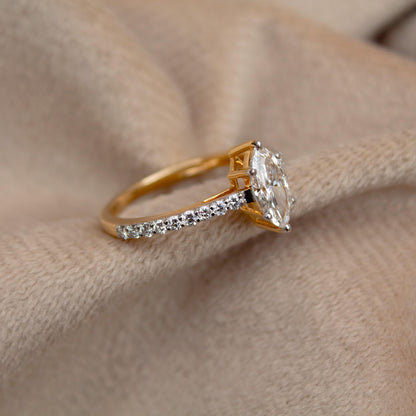 1 Carat Marquise Lab-Grown Diamond Ring, 14K Gold Ring, US 7 Custom Engagement/Wedding Ring, Statement Gold Ring, CVD/HPHT Diamond Ring