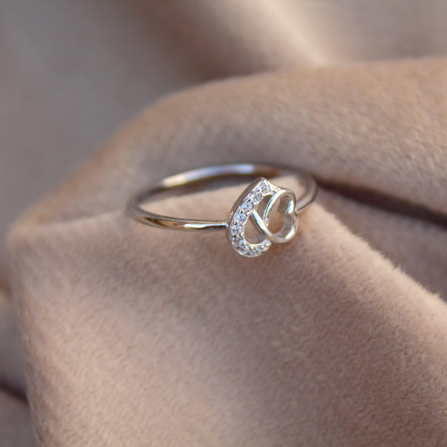 925 Sterling Silver Heart Ring with Cubic Zirconia, Elegant Jewelry Gift for Her, Minimalist Cubic Zirconia Silver Heart Ring For Love