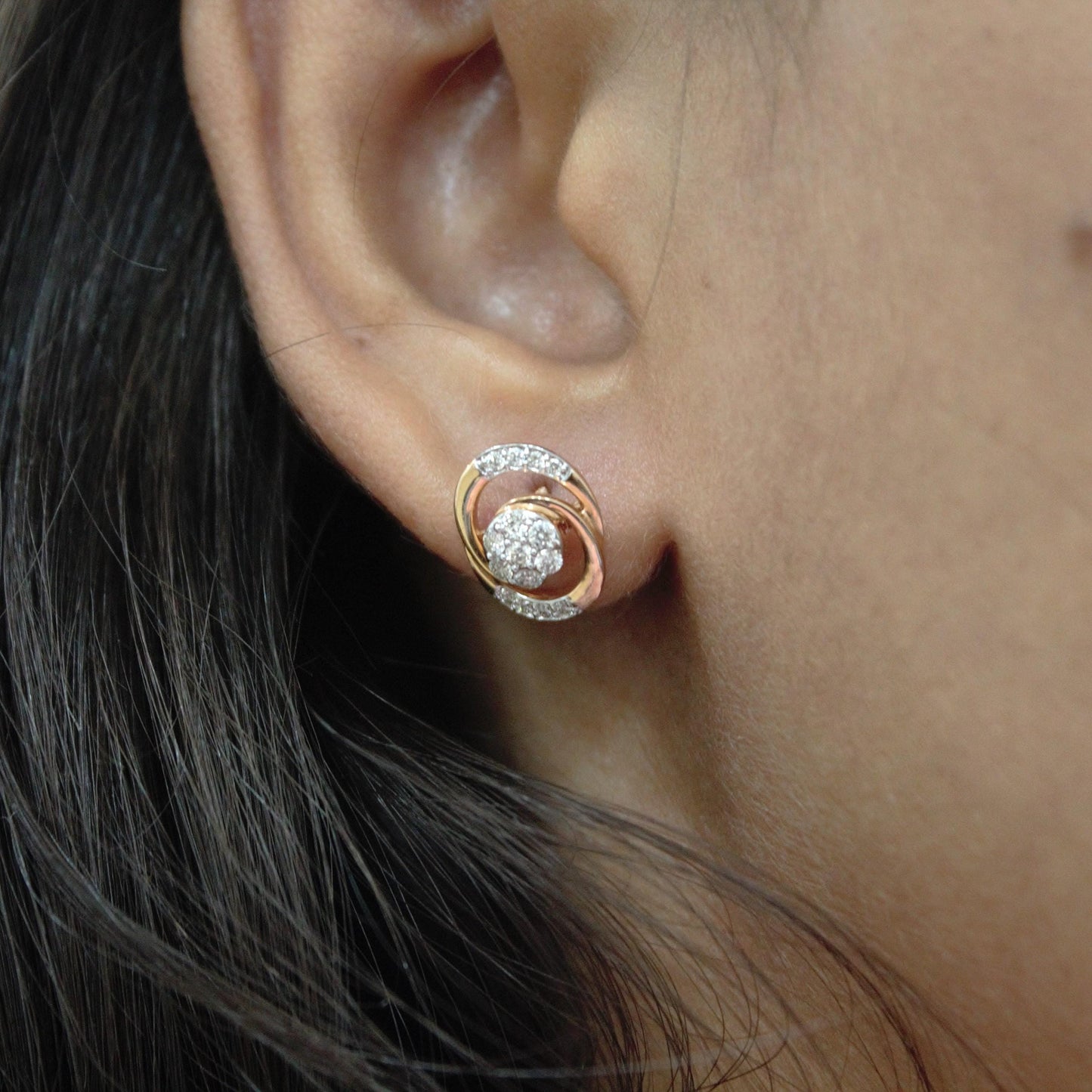 Natural Diamond Pendant Earrings Set, 18k Rose Gold Bridal Jewelry Set, Minimalist Oval Shape Pendant with Stud Earrings, Gift for Women