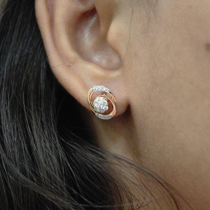 Natural Diamond Pendant Earrings Set, 18k Rose Gold Bridal Jewelry Set, Minimalist Oval Shape Pendant with Stud Earrings, Gift for Women