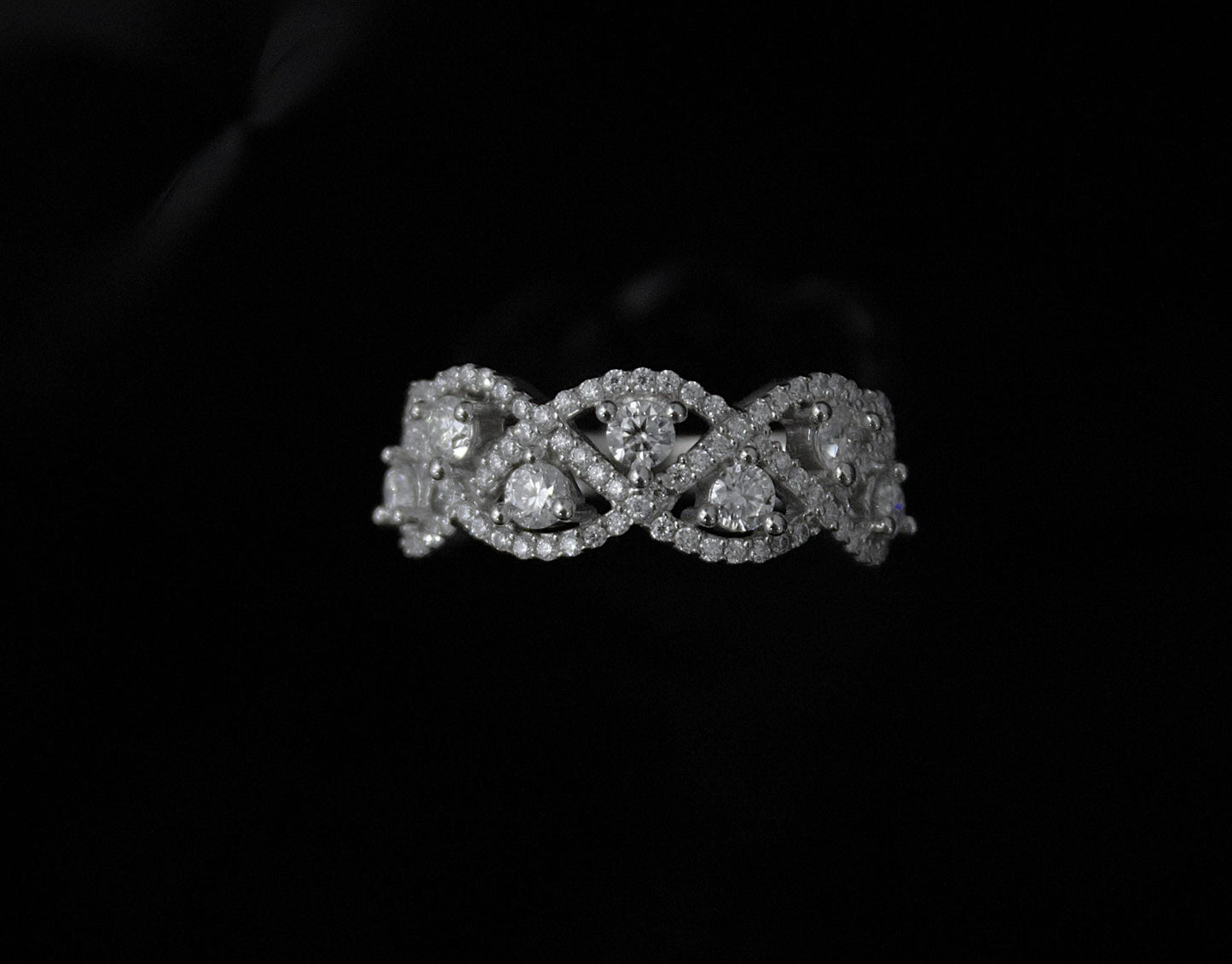 Moissanite Wedding/Engagement Band, 925 Sterling Silver Designer Ring for Bride, Statement Silver Jewelry, Moissanite Jewelry for Her US 8