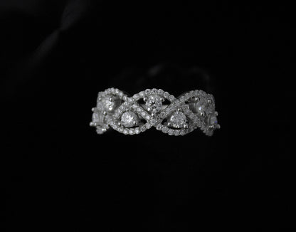 Moissanite Wedding/Engagement Band, 925 Sterling Silver Designer Ring for Bride, Statement Silver Jewelry, Moissanite Jewelry for Her US 8