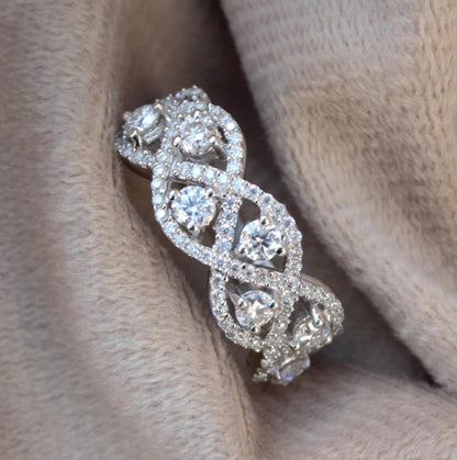 Moissanite Wedding/Engagement Band, 925 Sterling Silver Designer Ring for Bride, Statement Silver Jewelry, Moissanite Jewelry for Her US 8