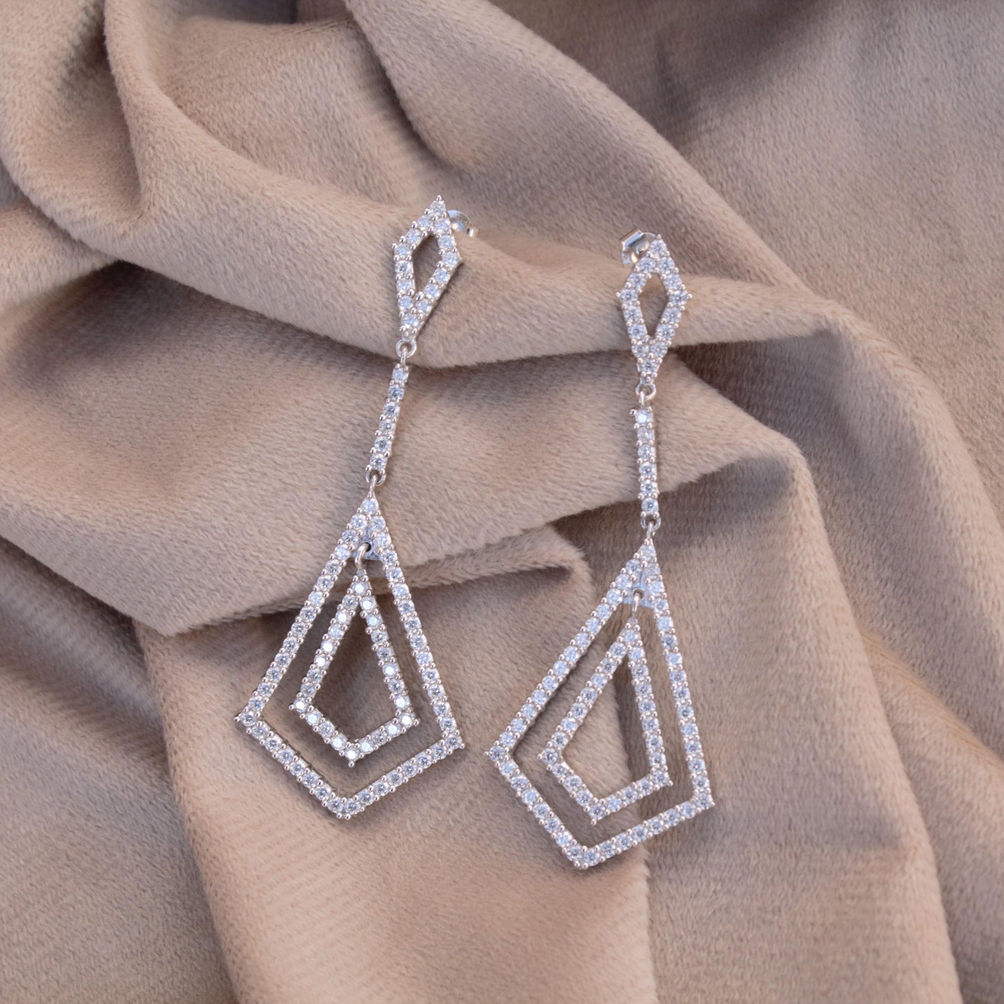 Stud Dangle Moissanite Earrings for Women, 925 Sterling Silver Long Earrings, Round Stone Earrings, White Moissanite Wedding Bridal Jewelry