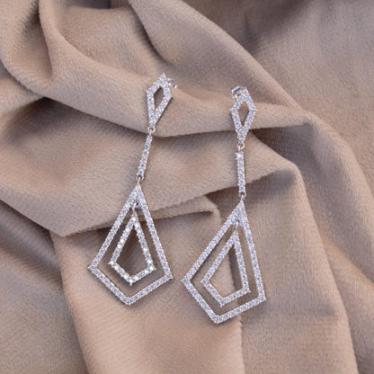 Stud Dangle Moissanite Earrings for Women, 925 Sterling Silver Long Earrings, Round Stone Earrings, White Moissanite Wedding Bridal Jewelry