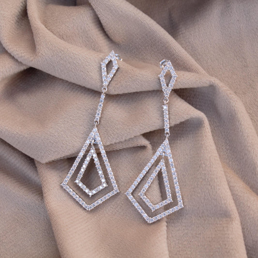 Stud Dangle Moissanite Earrings for Women, 925 Sterling Silver Long Earrings, Round Stone Earrings, White Moissanite Wedding Bridal Jewelry