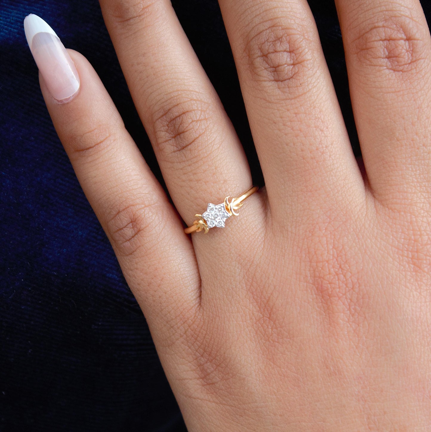 1.22 Gram 18K Solid Gold Ring, Natural Diamond Gold Jewelry, IGI Certified Diamond Jewelry, Half Cut Diamond Moon Ring For Special One