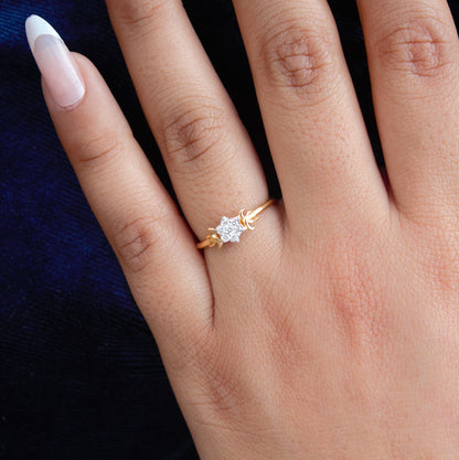 1.22 Gram 18K Solid Gold Ring, Natural Diamond Gold Jewelry, IGI Certified Diamond Jewelry, Half Cut Diamond Moon Ring For Special One