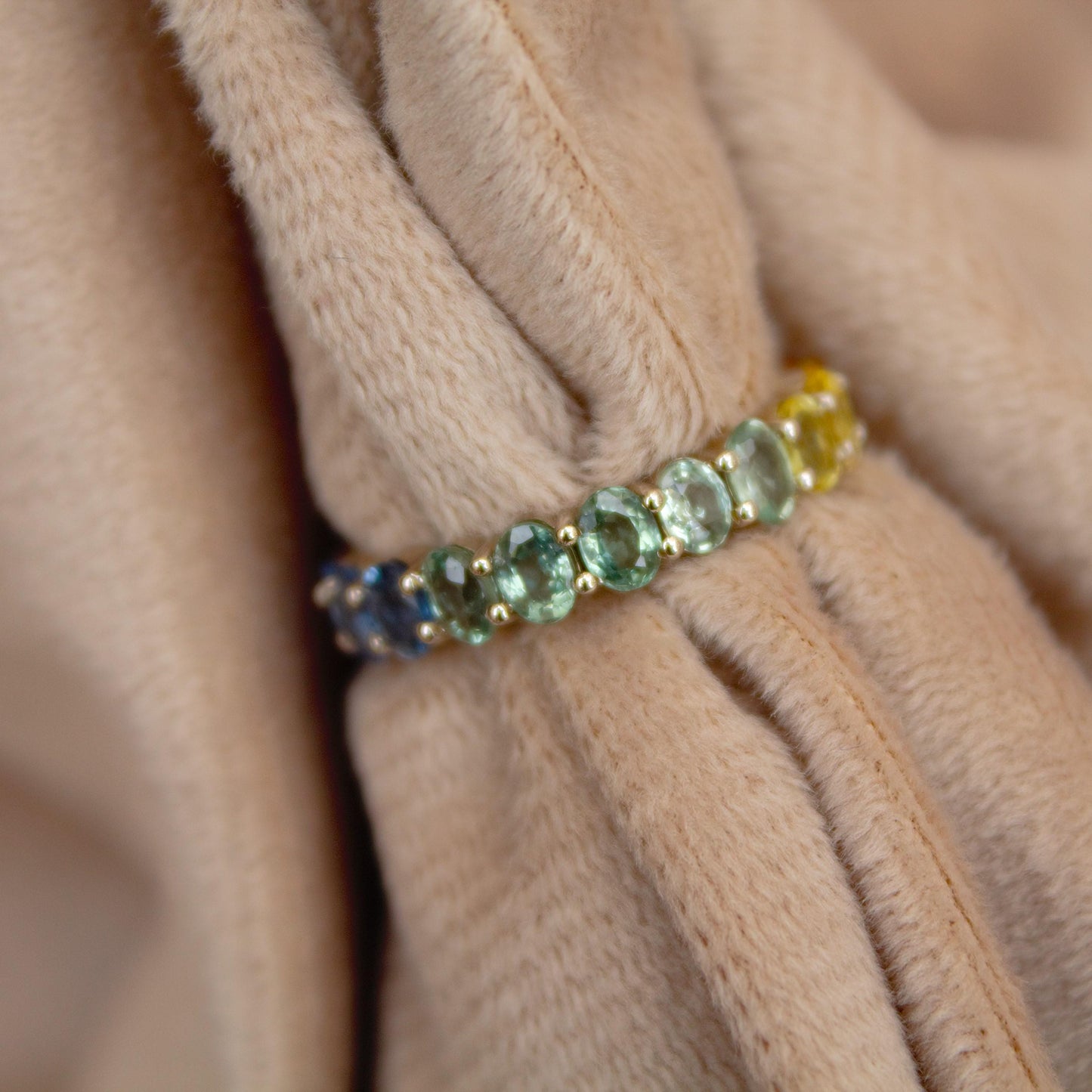 Rainbow Sapphire Eternity Band, 10K White Gold Ring, Full Eternity Ring, Trendy Stackable Band, Natural Multi Stone Ring, Gift for Women