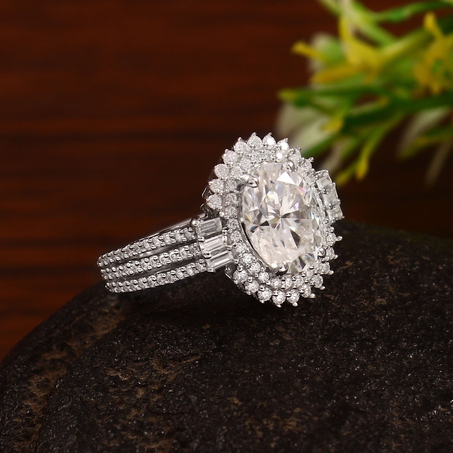 Oval Cut Lab Grown Diamond Ring, Halo Engagement Ring, Half Eternity Ring, Anniversary Gift For Women, Perfect Christmas Gift for Her