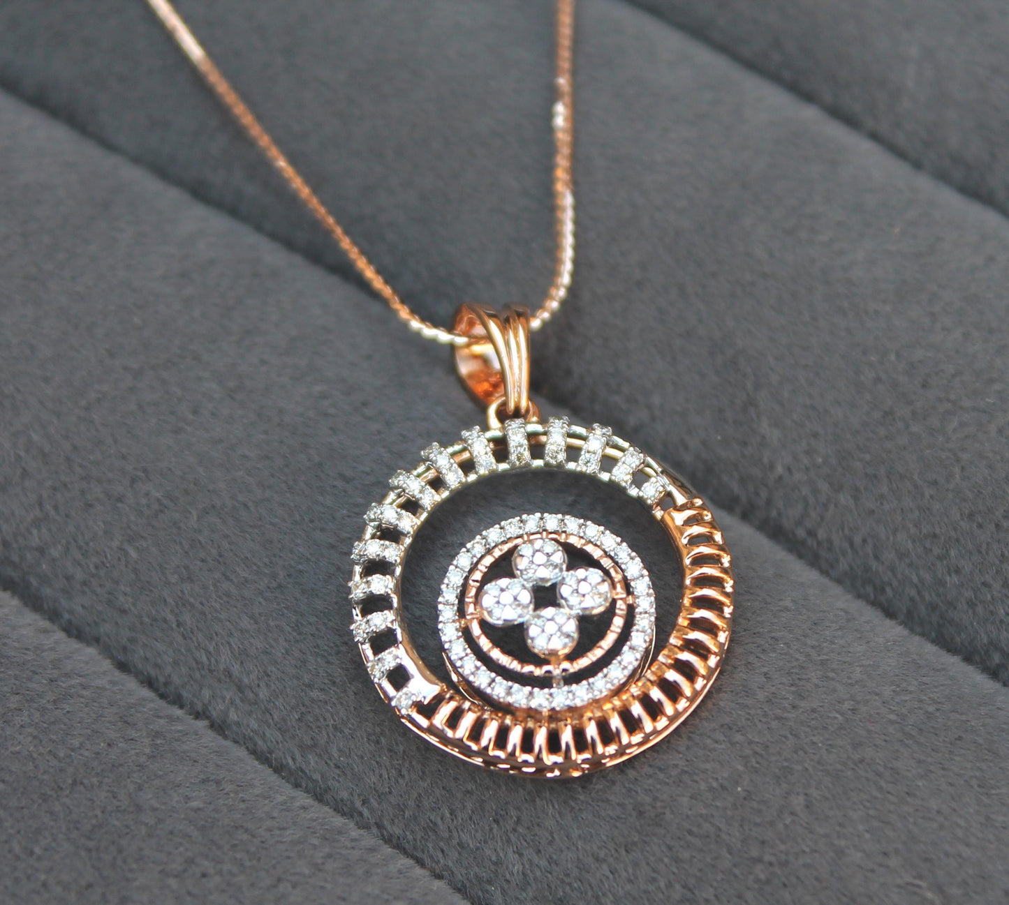 Natural Diamond Necklace Earrings Set, 18K Gold Jewelry Set, Designer Gold Jewelry, Diamond Pendant with Chain, Rose Gold Stud Earring Set