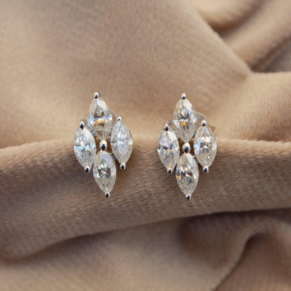 925 Sterling Silver Stud Earrings, Marquise Cut Stud Earrings, Moissanite Dainty Earrings, Silver Minimalist Jewelry, Ready To Ship Jewelry