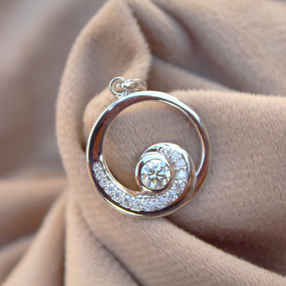 925 Sterling Silver Round Shape Moissanite Pendant, Statement Pendant for Women, Round Cut White Moissanite Jewelry, Silver Charm Pendant